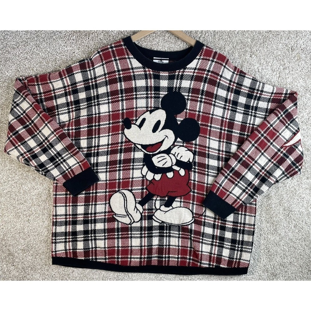 Disney Spirit Jersey Sweater Unisex XXL Red Plaid Mickey Mouse Disneyland Resort